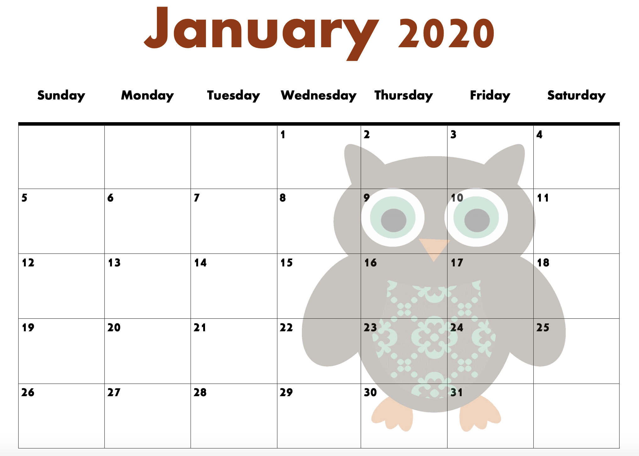 January calendar